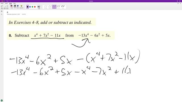 Subtract x^4 + 7x^2 - 11x from -13x^4 - 6x^2 + 5x смотреть онлайн