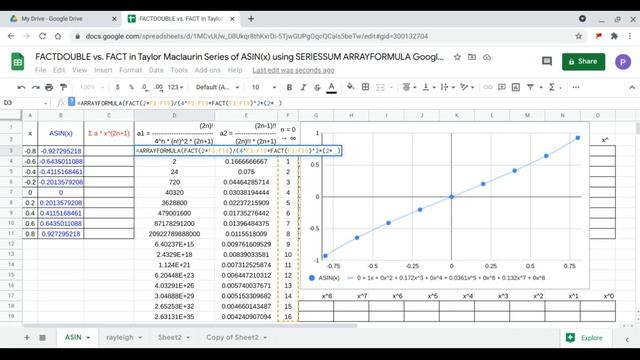 FACTDOUBLE vs FACT in Taylor Maclaurin Series of ASIN using SERIESSUM ARRAYFORMULA Google Sheets смотреть онлайн