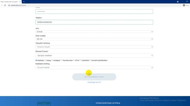UZBEKCODERS.UZ / BIR MILLION O`ZBEK DASTURCHILARI TIZIMIDAN RO`YXATDAN O`TISH VA UDACITY BN BOGLASH смотреть онлайн