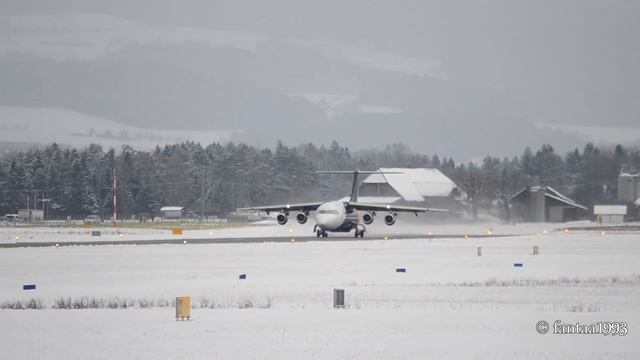 Titan Airways BAe-146 takeoff in Snow HD смотреть онлайн