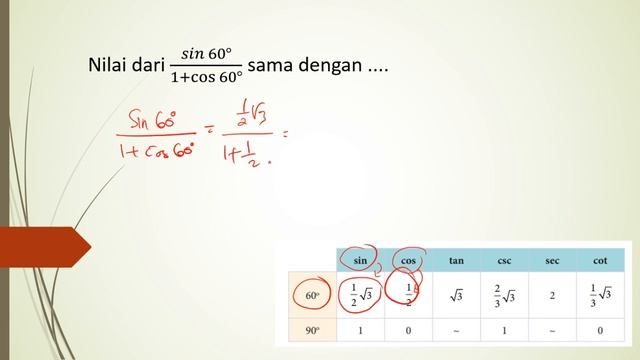 Nilai dari (sin 60°)/(1+cos 60°) sama dengan .... смотреть онлайн