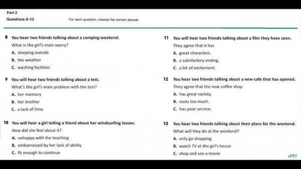 B1 Preliminary (PET) Listening Test 16 with answers (new format)
