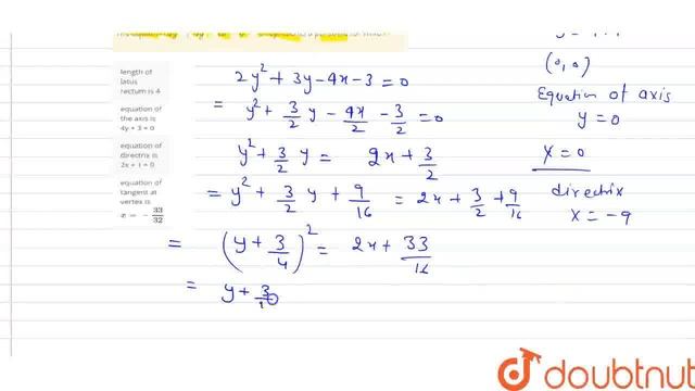 The equation 2y^(2)+3y-4x-3=0 represents a parabola for which | CLASS 12 | PARABOLA | MATHS | Do... смотреть онлайн