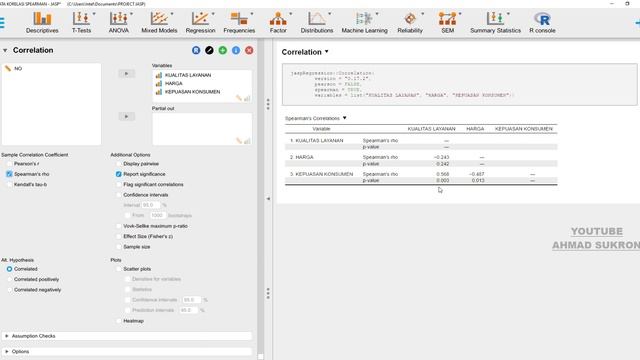 TUTORIAL JASP : UJI KORELASI JASP ➡️ UJI KORELASI SPEARMAN DENGAN JASP смотреть онлайн