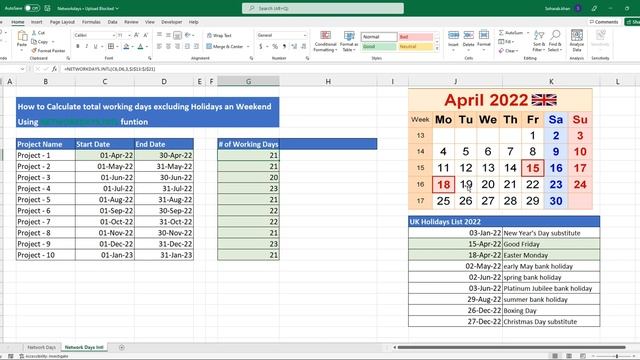 Excel Netowrkdays and Networkdays.INT function in English смотреть онлайн