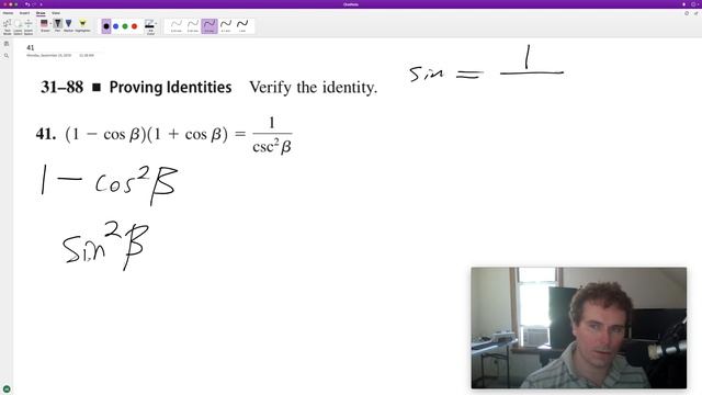 Verify (1 - cos B)(1 + cos B) = 1/csc^2 B смотреть онлайн