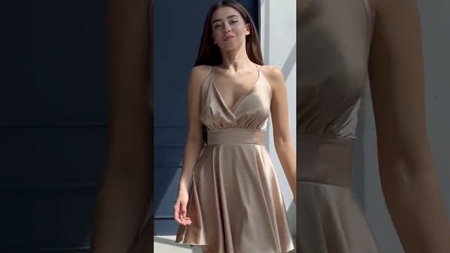 ЛЁГКОЕ ШЕЛКОВОЕ ПЛАТЬЕ МИНИ С ПЫШНОЙ ЮБКОЙ БЕЖЕВОГО ЦВЕТА BEREZKASHOP смотреть онлайн