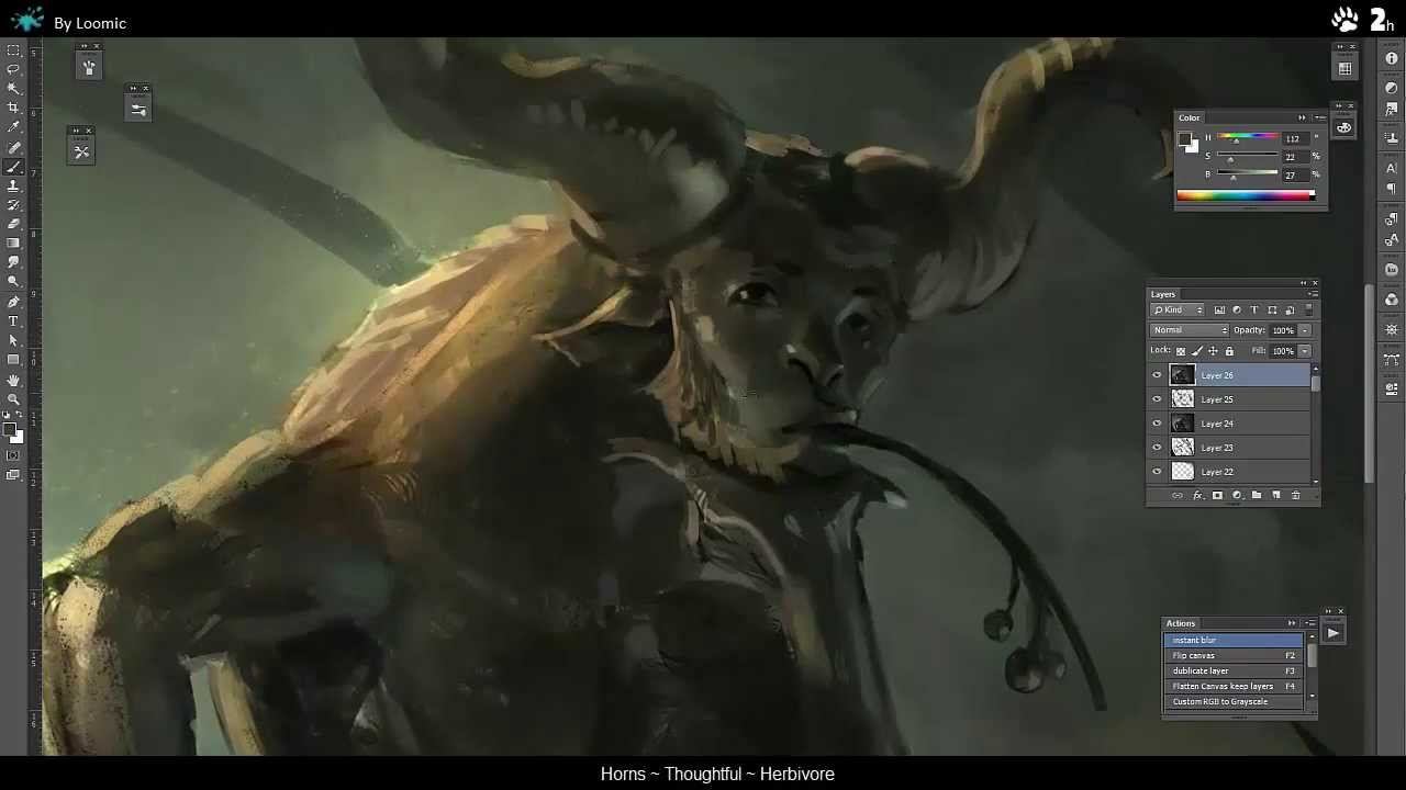 Concept Art Session by Loomic - 2h Digital Painting - Horns ~ Thoughtful ~ Herbivore смотреть онлайн
