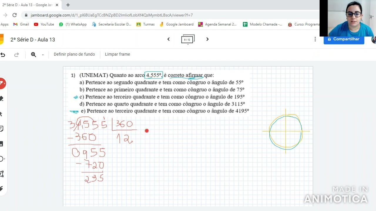 Matemática - 2ª Série D - Aula 13: Primeira Determinação Positiva radianos 05/04 смотреть онлайн