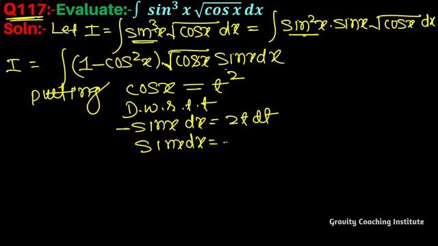Q117 | Evaluate ∫ sin^3x √(cosx) | Integral of sin cube x root cos x | Integral of sin^3x √cos смотреть онлайн