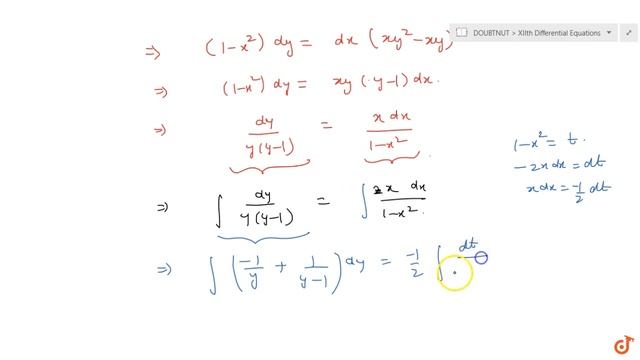 Solve the following differential equation: `(1-x^2)dy+x y\\ dx=x y^2dx` смотреть онлайн
