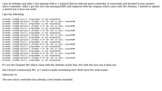 Arduino: New Microcontroller - programmer is not responding - смотреть онлайн