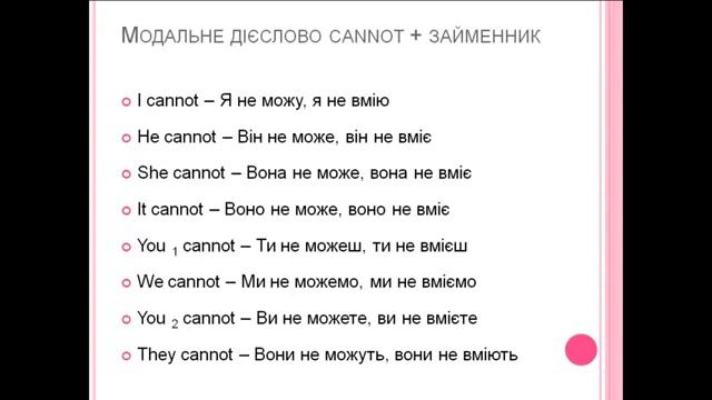 Заперечна форма модального дієслова can cannot . Теперішній час ♠ смотреть онлайн