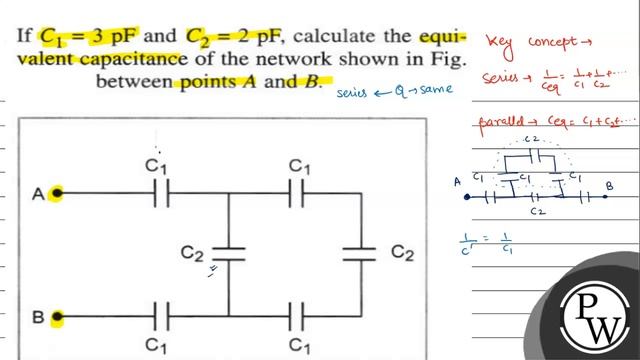 If \( C_{1}=3 \mathrm{pF} \) and \( C_{2}=2 \mathrm{pF} \), calcula... смотреть онлайн