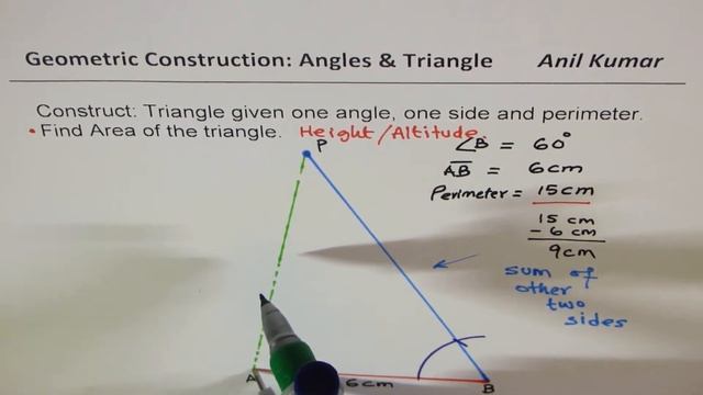 Construct Traingle with given one angle one side and perimeter and Find Area смотреть онлайн