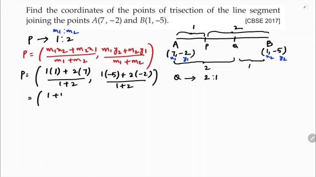 Find the coordinates of the points of trisection of the line segment joining A (7,-2) and B (1,-5) смотреть онлайн