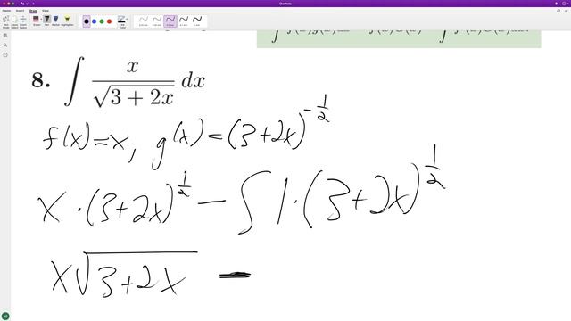 integrate x/sqrt(3 + 2x) dx using integration by parts смотреть онлайн