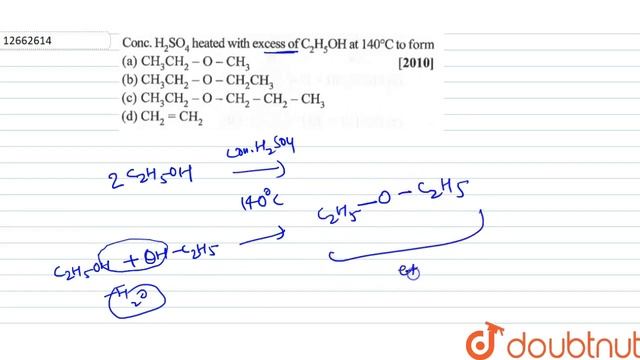 Conc. H_(2)SO_(4) heated with excess of C_(2)H_(5)OH at 1406^(@)C to form | 12 | ALCOHOLS, PHEN... смотреть онлайн