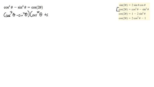 Prove cos^4 - sin^4 = cos(2x) смотреть онлайн