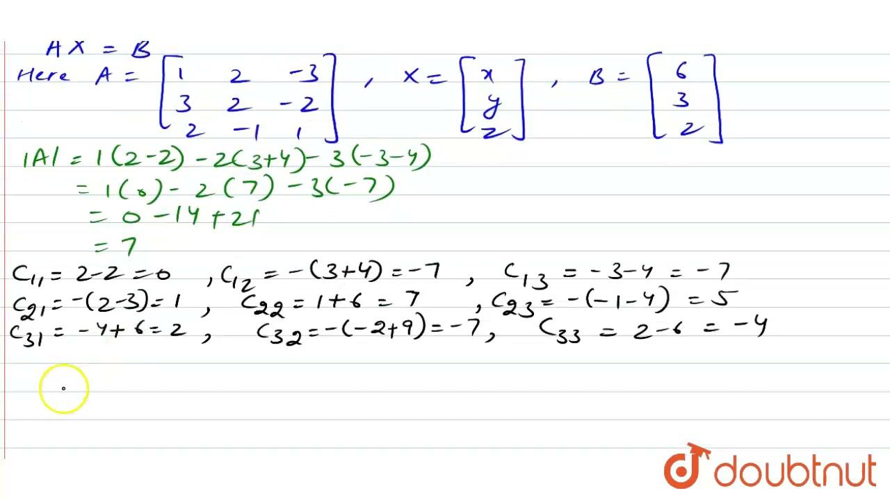 Solve by using matrix method, `x + 2y -3z=6, 3x + 2y - 2z = 3, 2x -y+z=2` |Class 12 MATH | Doubtnut смотреть онлайн