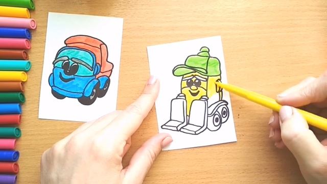 ЛЁВА ГРУЗОВИЧОК и его друзья ГРУЗИК и КАПУ / мультик раскраска для детей / Нарисуй Ка смотреть онлайн