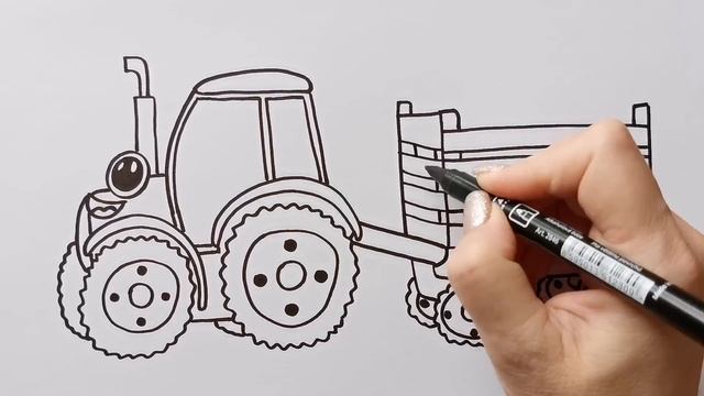 Как нарисовать СИНИЙ ТРАКТОР С ПРИЦЕПОМ / раскраска для детей / Нарисуй Ка смотреть онлайн