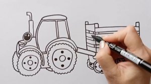 Как нарисовать СИНИЙ ТРАКТОР С ПРИЦЕПОМ / раскраска для детей / Нарисуй Ка