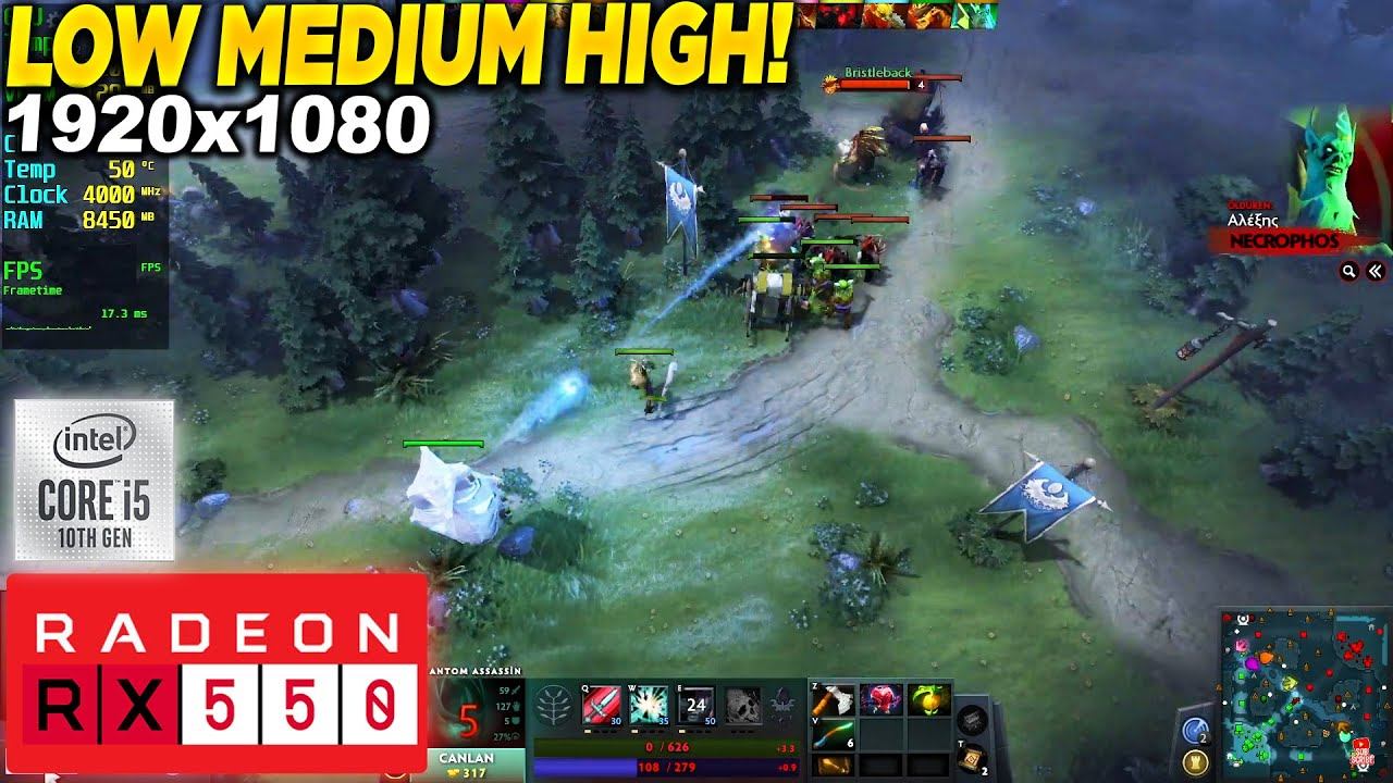Dota 2 RX 550 - 1080p Low, Medium, High, смотреть онлайн