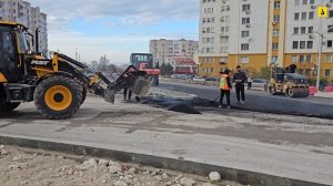 Строительство транспортной связи ул. Т. Шевченко и Столетовского пр. Укладка асфальтобетона