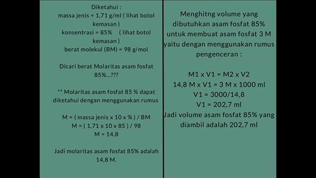 pembuatan larutan h3po4 3 m sebanyak 1 l dari larutan h3po4 85% смотреть онлайн