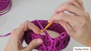 Корзинка из трикотажной пряжи с крышкой. Узор Соты крючком.