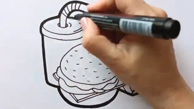 Как нарисовать ГАМБУРГЕР, КАРТОФЕЛЬ ФРИ, ПЕПСИ / раскраска для детей / Нарисуй Ка смотреть онлайн