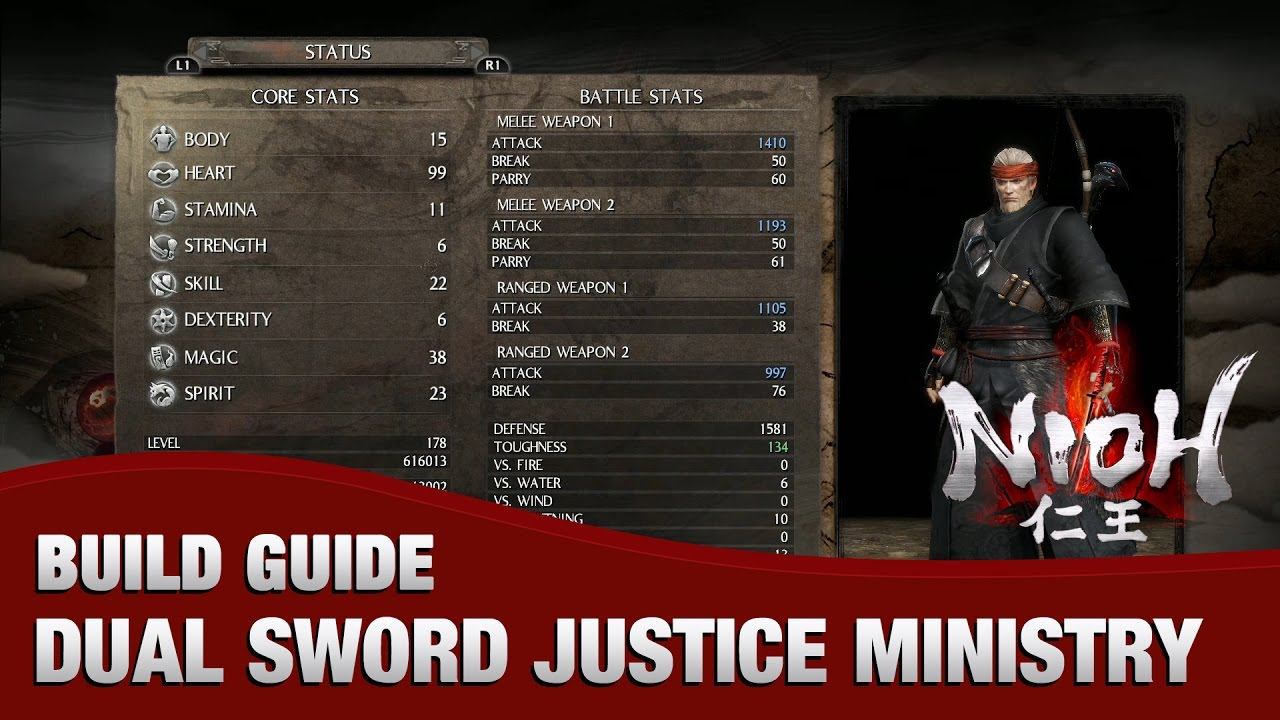 Nioh - Dual Sword Build (Justice Ministry Armor Set, Ki Destroyer, Health Regen, Tons of Ki) NG+ смотреть онлайн