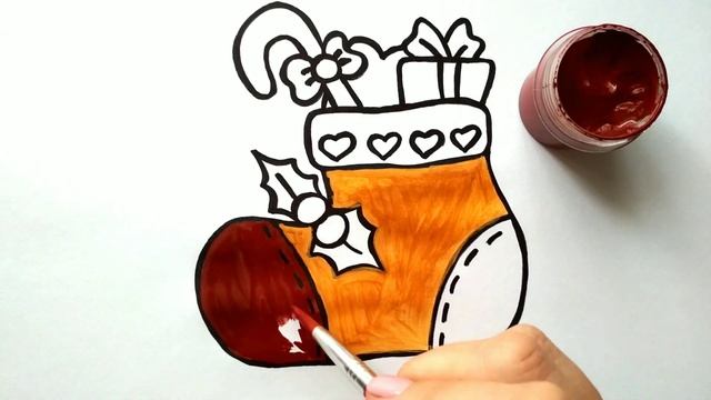 Как нарисовать НОВОГОДНИЙ НОСОК ДЛЯ ПОДАРКОВ / Мультик раскраска НОСОК С ПОДАРКАМИ / Нарисуй Ка смотреть онлайн