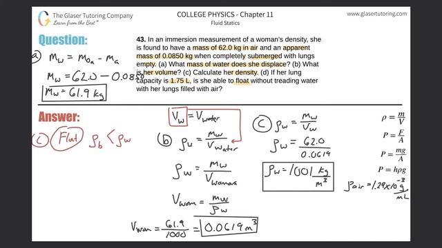 11.43 | In an immersion measurement of a woman’s density, she is found to have a mass of 62.0 kg in смотреть онлайн