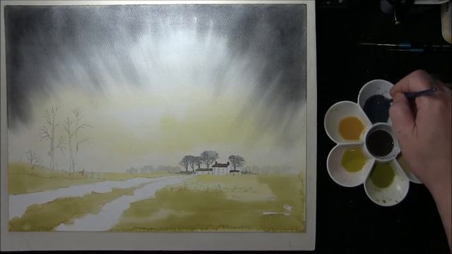 HOW TO PAINT RAIN IN A FARM SCENE WITH A RAINY SKY,PUDDLES TREES AND GRASS IN WATERCOLOR..RAINSTORM смотреть онлайн