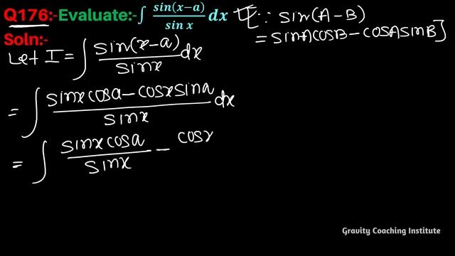 Q176 | ∫ sin(x-a)/sinx dx | Integral of sin x -a / sin x | Integration of sin x -a / sin x смотреть онлайн