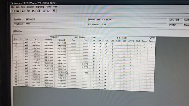 โปรแกรมvertex Standard VX-2500EV บนwin Xp Ce63 V.2.00