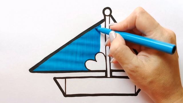 Как нарисовать КОРАБЛИК ПАРУСНИК ИЗ ФИГУР / раскраска для детей / Нарисуй Ка смотреть онлайн