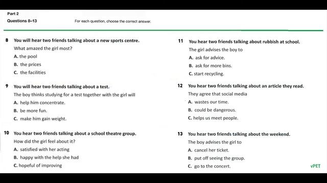 B1 Preliminary (PET) Listening Test 14 with answers (new format) смотреть онлайн