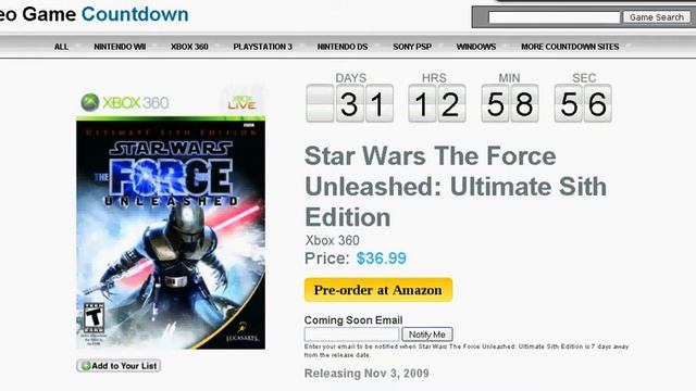 Star Wars The Force Unleashed Ultimate Sith Edition Countdown to Release смотреть онлайн