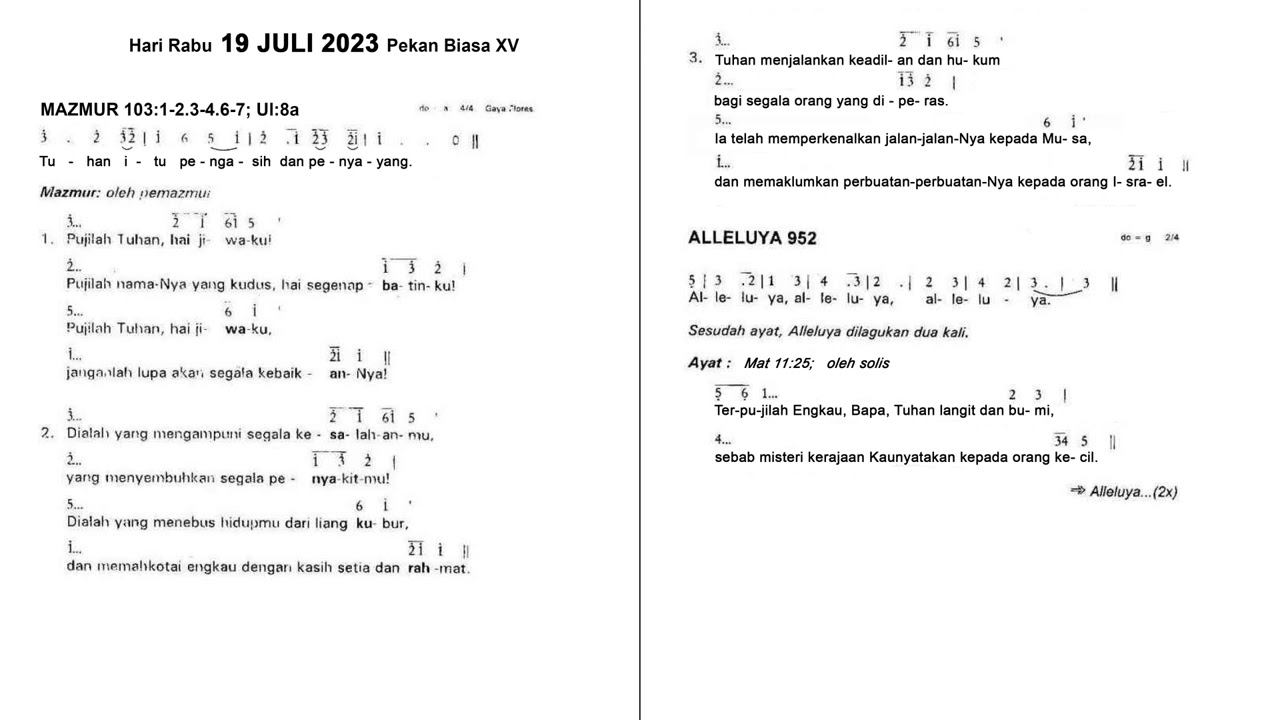 Mazmur & Alleluya Harian Rabu, 19 Juli 2023, Pekan Biasa XV 🙏 смотреть онлайн