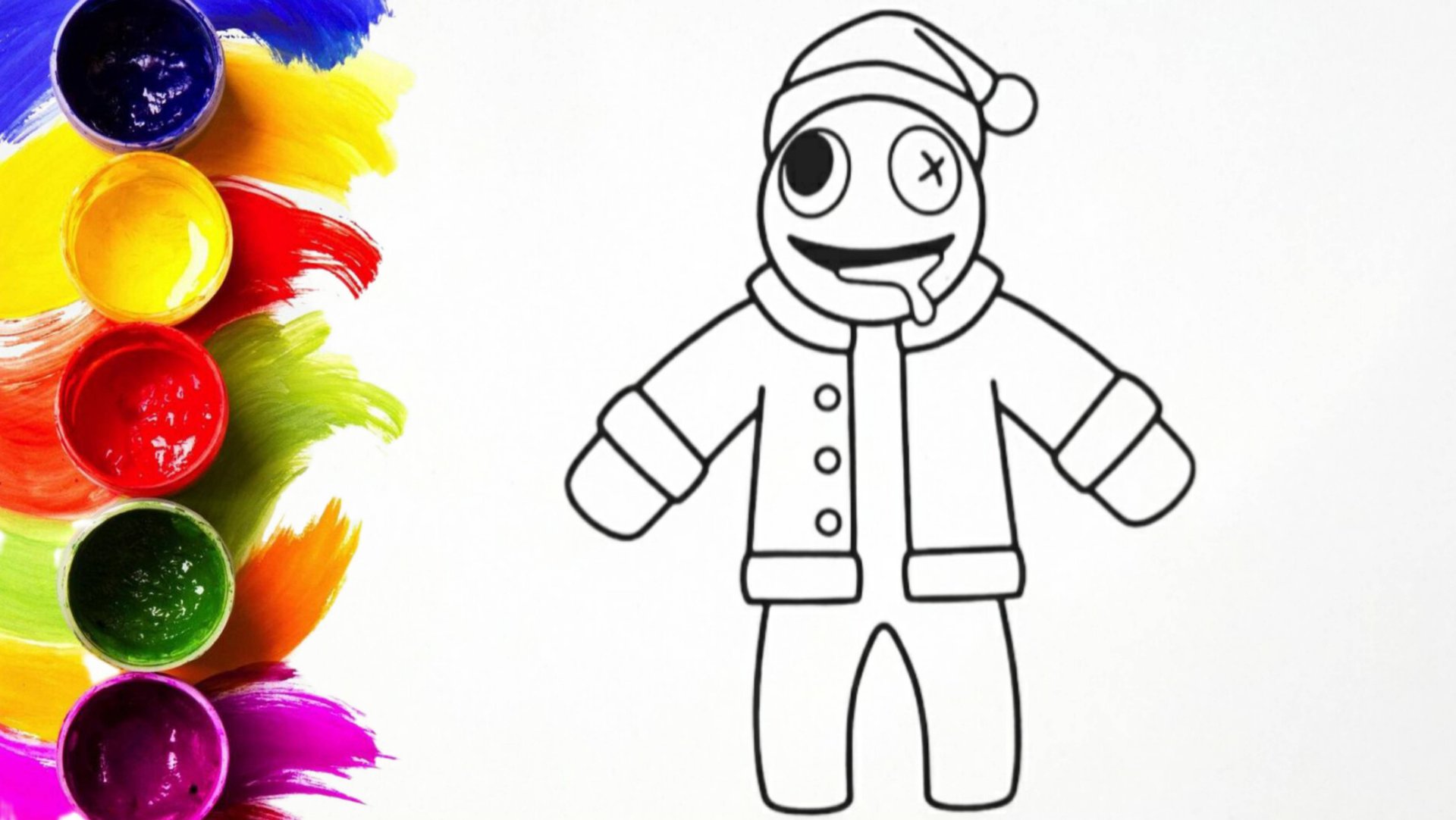 Радужные друзья Синий в шапке Санты раскраска смотреть онлайн