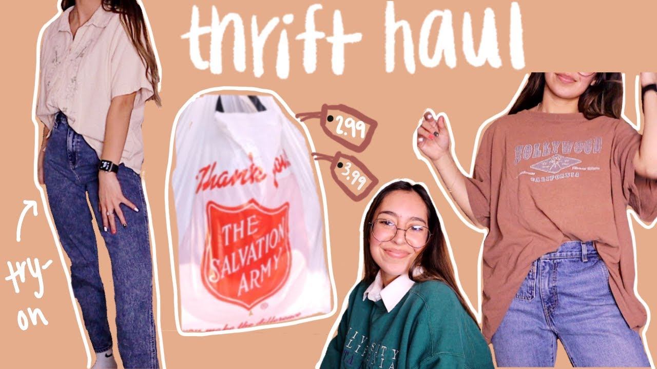 THRIFT TRY ON HAUL || winter clothes, home decor, furniture *shopping on a budget* смотреть онлайн
