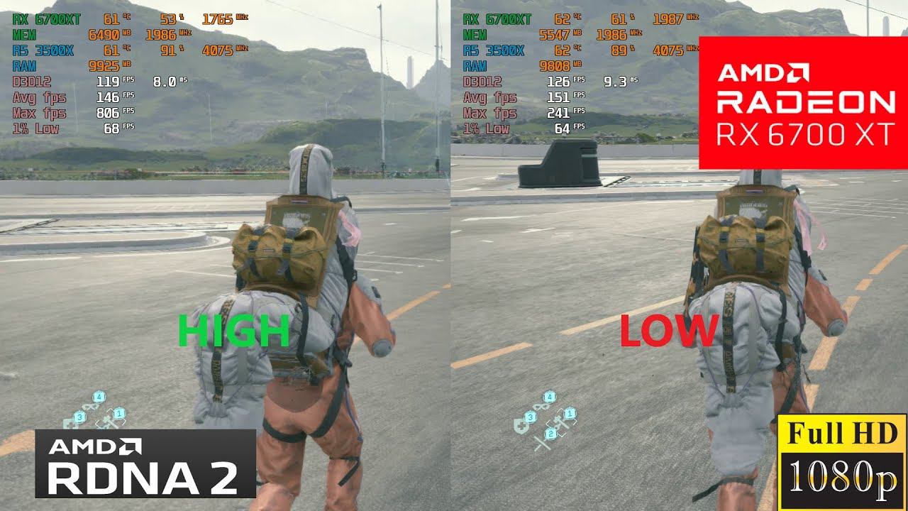 Death Stranding 1080p High vs Low Graphics settings (RX 6700XT+R5 3500X) смотреть онлайн