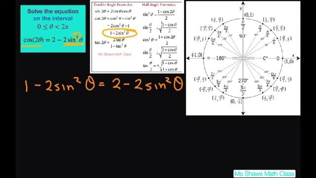 Solve the Trig equation cos(2x) = 2 - 2sin^2 x on the interval [0, 2pi) смотреть онлайн