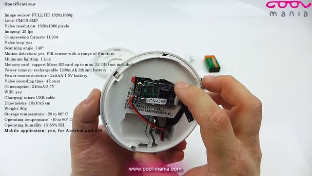 Smoke detector camera spy with FULL HD + WiFi + motion detection. (www.cool-mania.com) смотреть онлайн