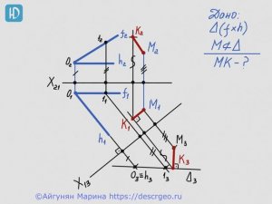 Задача 17. Определение расстояния от точки до плоскости методом замены плоскостей проекций