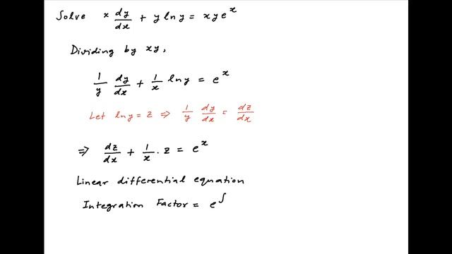 Solve the differential equation x(dy/dx) + ylny = xyexp(x). смотреть онлайн
