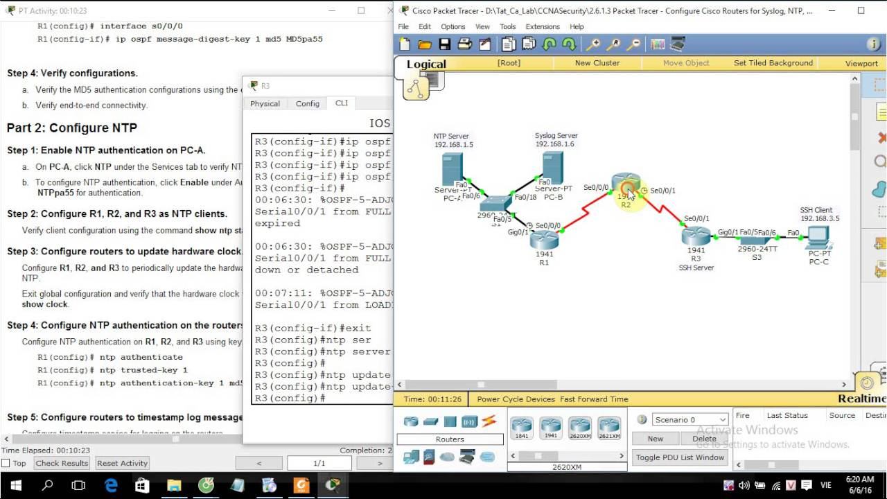 [CCNA Security] 2.6.1.3 Packet Tracer - Configure Cisco Routers for Syslog, NTP, and SSH Operations смотреть онлайн